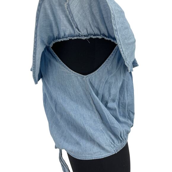 Active USA Denim Women's Chambray Tie-Front Off-The-Shoulder Top Size Large L - Picture 4 of 8